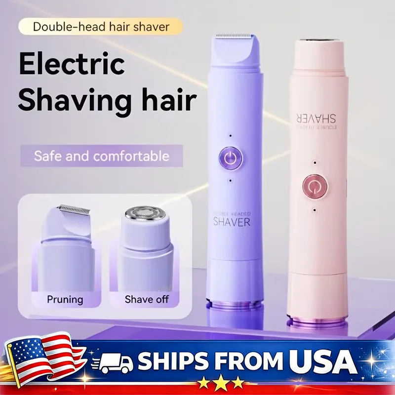 2 in 1 Electric Hair Trimmer for Women Dual Head USB Charging Cordless Wet Dry Body Facial Bikini Shaver Portable frontal view