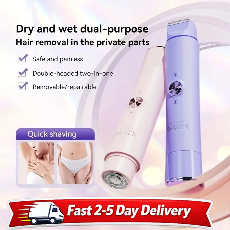 2 in 1 Electric Hair Trimmer for Women Dual Head USB Charging Cordless Wet Dry Body Facial Bikini Shaver Portable side view