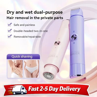 2 in 1 Electric Hair Trimmer for Women Dual Head USB Charging Cordless Wet Dry Body Facial Bikini Shaver Portable side view
